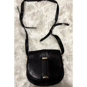 Womens Black Luana Italy Marianne Leather Saddle Bag Cross Body Purse Minimalist